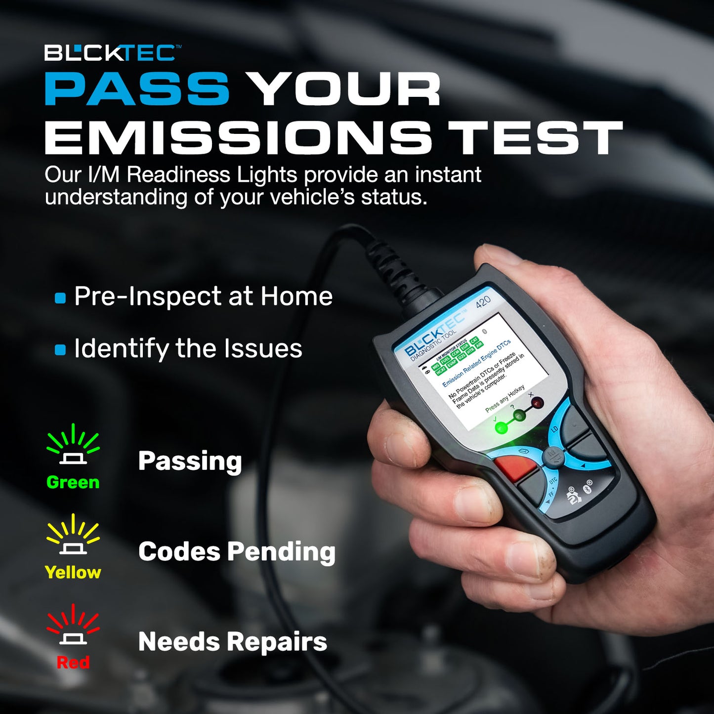 BLCKTEC 420 OBD2 scanner can quickly check your car whether it can pass emission or not.